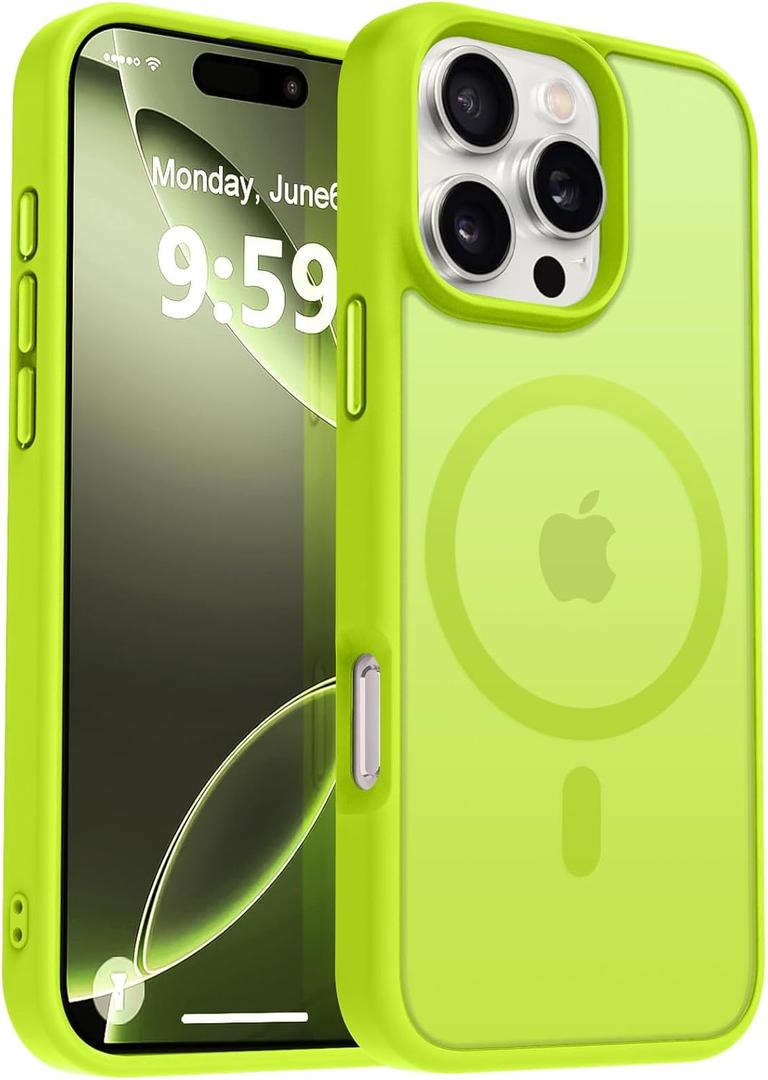 MOCCA Strong Magnetic for iPhone 16 Pro Phone Case, [Compatible with Magsafe][16FT Mil-Grade Drop Protection] Slim Thin Translucent Matte Protective Cover Case for iPhone 16 Pro Case,Fluorescent Green