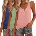 Ficerd 3 Pack Women's Henley Tank Tops Sleeveless Button Down Summer Shirts 2026 Casual Trendy Loose U Neck Tee Blouses(Haze Blue, Pink, Light Green,X-Large)