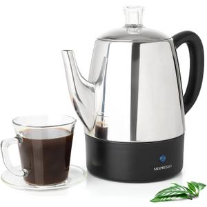 Mixpresso Small Electric Percolator Coffee Pot 4 Cup Stainless Steel - Coffee Percolator Electric with Keep Warm Function - Auto Shut-Off for Safe Daily Brewing