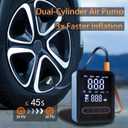 Tire Inflator Portable Air Compressor, 150PSI Heavy-Duty Dual-Cylinder Air Pump, 12V DC and Cordless Tire Pump, 3X Faster Inflation, with Digital Pressure Gauge, LED Light and Auto Shut-Off