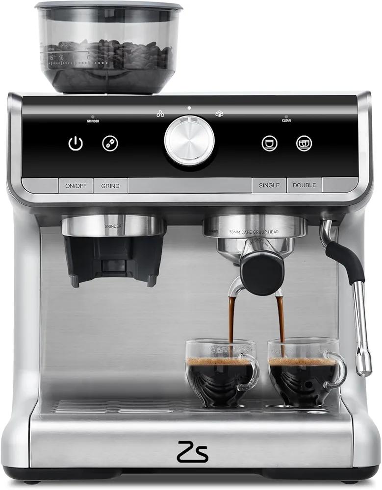 Espresso Machine with Grinder, 20 Bar Automatic Espresso Coffee Maker with Milk Frother for Home Barista, Professional Coffee Machine for Cappuccinos or Lattes, Gift for Dad Mom Coffee Lover