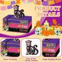 6 Pcs Day of the Dead Table Decoration Skeleton Cat Tiered Tray Decor Colorful Wooden Faux Book Stack Sign with Skull Accent Halloween Centerpiece for Home Shelf Kitchen Office Mantel Dcor
