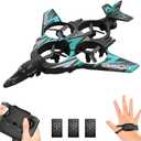 GoolRC RC Plane, Remote Control Airplane, Foam RC Aircraft, 2.4GHz RC Jet Fighter with 3D Flip, Gravity Sensing, Spray, LED Light, 3 Battery, Easy to Fly RC Glider for Kids & Adults (Blue)