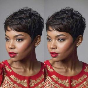 Pixie Cut Wigs Human Hair Short Wigs for Black Women Human Hair Pixie wig with Bangs Short Black Wig Color 028 (P#28S#1B Crisp Black)