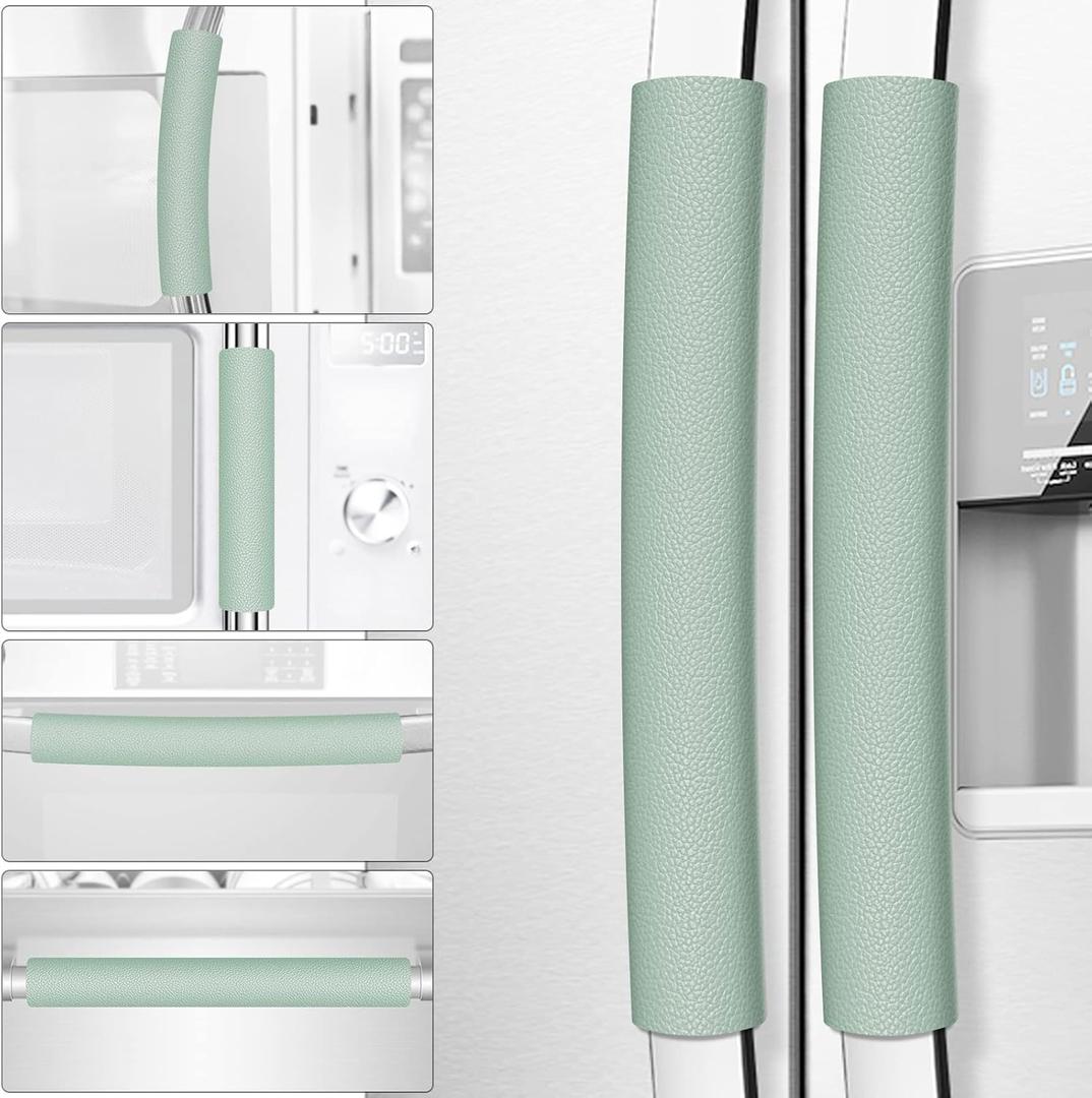 Refrigerator Handle Covers, 6PCS, Leather Kitchen Appliance Handle Covers, Keep Your Fridge Microwave Oven Stove or Dishwasher Clean, Stains Dirty Oils, Timesaver, Kitchen Decor (Jade Green)