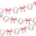 TaoBary 2 Pcs Pink Bow and Baseball Banner Baseball Paper Garland Party Decorations Sports Theme Hanging Decoration Paper Garland for Baby Shower/birthday Party Wall Decorations Photo Props