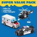 JOYIN Toddler Truck Toys for 3 4 5 6 7 Year Old Boys - Police Car Toy Set, Emergency Vehicle Playset, Friction Powered Car with Lights and Sounds, Birthday Gifts for Boys Girls Age 3-9