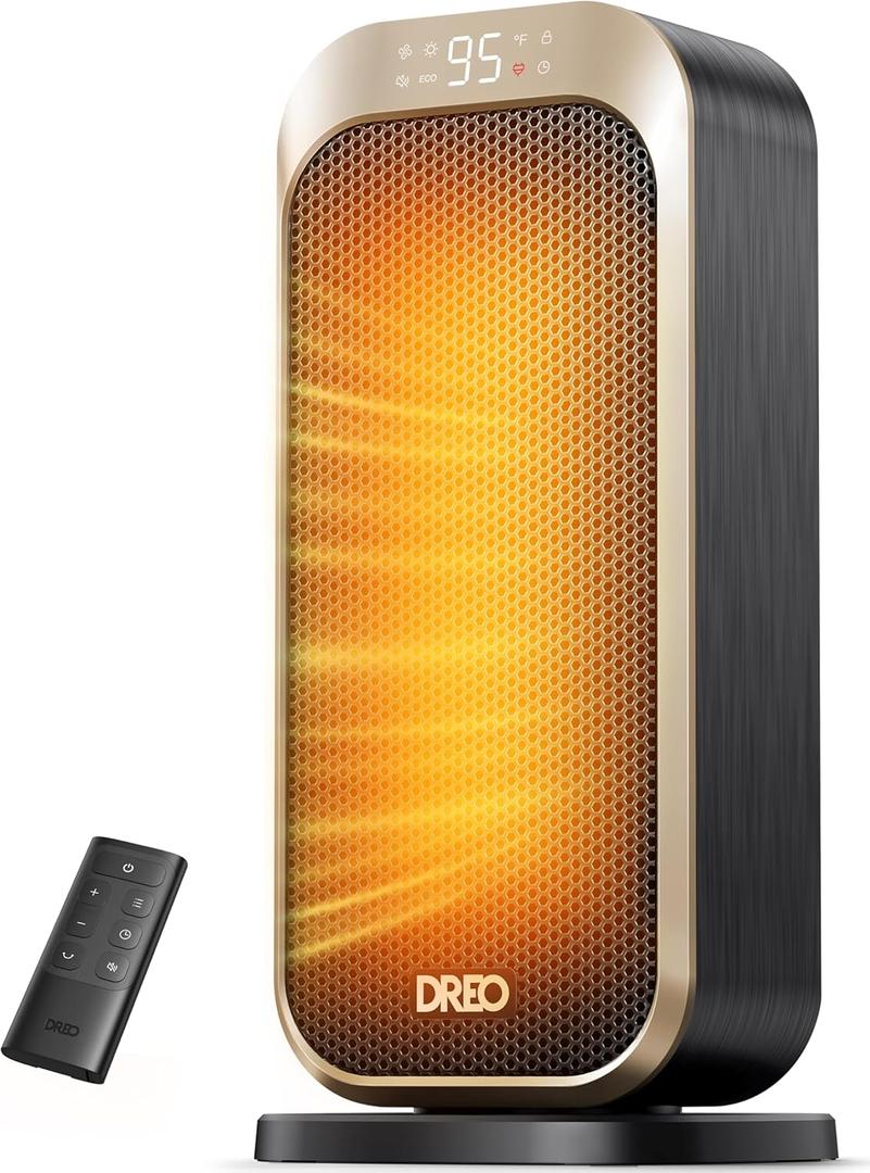 Dreo Space Heaters for Indoor Use, 1500W Portable Electric Heater with Remote and Thermostat, PTC Ceramic, Safety Heat with 70° Oscillation for Bedroom Office Home, Quiet, 12H Timer