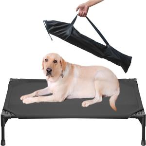 Soft Mesh Elevated Pet Bed for Large Medium Dogs Outdoor Resting Cot with Water-Resistant, Air-Permeable, Cooling and Anti-Skid Portable Dog Bed, Up to 120 lbs, 43.2" L x 31" W x 7.5" H, Black