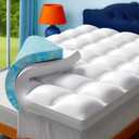 King Size Dual Layer 4 Inch Memory Foam Mattress Topper, 2 Inch Cooling Gel Infused Memory Foam and 2 Inch Airflow Down Alternative Pillow Top, 8-24 Inch Deep Pocket Bed Topper