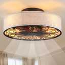 Caged Ceiling Fans with Lights Flush Mount,Low Profile Ceiling Fan with Remote,20 Inch Farmhouse White Ceiling Fan for Bedroom,6 Speeds Reversible Silent Fandalier(Include 4 Bulb)