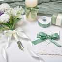 QIANF Sage Green Double Face Satin Ribbon 1 Inch x 45 Yards Moss Green Cream Fabric Ribbon for Gift Wrapping, Flower Bouquets Bows Making, Wedding Decoration, Invitations, Christmas (3 Rolls *15Yd)