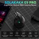 SOLAKAKA E9 PRO Vertical MMO Gaming Mouse with 8K Dongle- 36000 DPI PAW3395 Sensor,8,000Hz Polling Rate,Tri-Mode Ergonomic Wireless Mouse with 10 Side Buttons,RGB Mouse for PC/Mac - Black