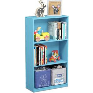 Furinno BASIC Book Shelf, 3-Tier Modern Bookshelf, Bookcase with Open Shelves, 9.3 x 21.8 x 39.5, for Living Room, Bedroom, Home Office, Light Blue