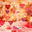 Marsui 36 Pcs Valentine's Day Gifts Wooden Heart Ornaments DIY Hanging Ornaments with Rope and 12 Piece Letter Patches 3.5" Wooden Heart Crafts for Gifts Valentines Day Tree Party Wedding Decoration