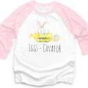 DUTUT Toddler Boy Girls Easter Shirt Eggs-Cavator Raglan 3/4 Sleeve Shirt Easter Bunny Shirts Spring Easter Tee Easter Gift 3-4T