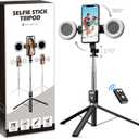 Selfie Stick Tripod with Fill Light, Phone Selfie Stick,Durable Stainless Steel Design,Bluetooth Remote Control,and Stable Three-Legged Support for Live Broadcasts,Video Shooting (Black)