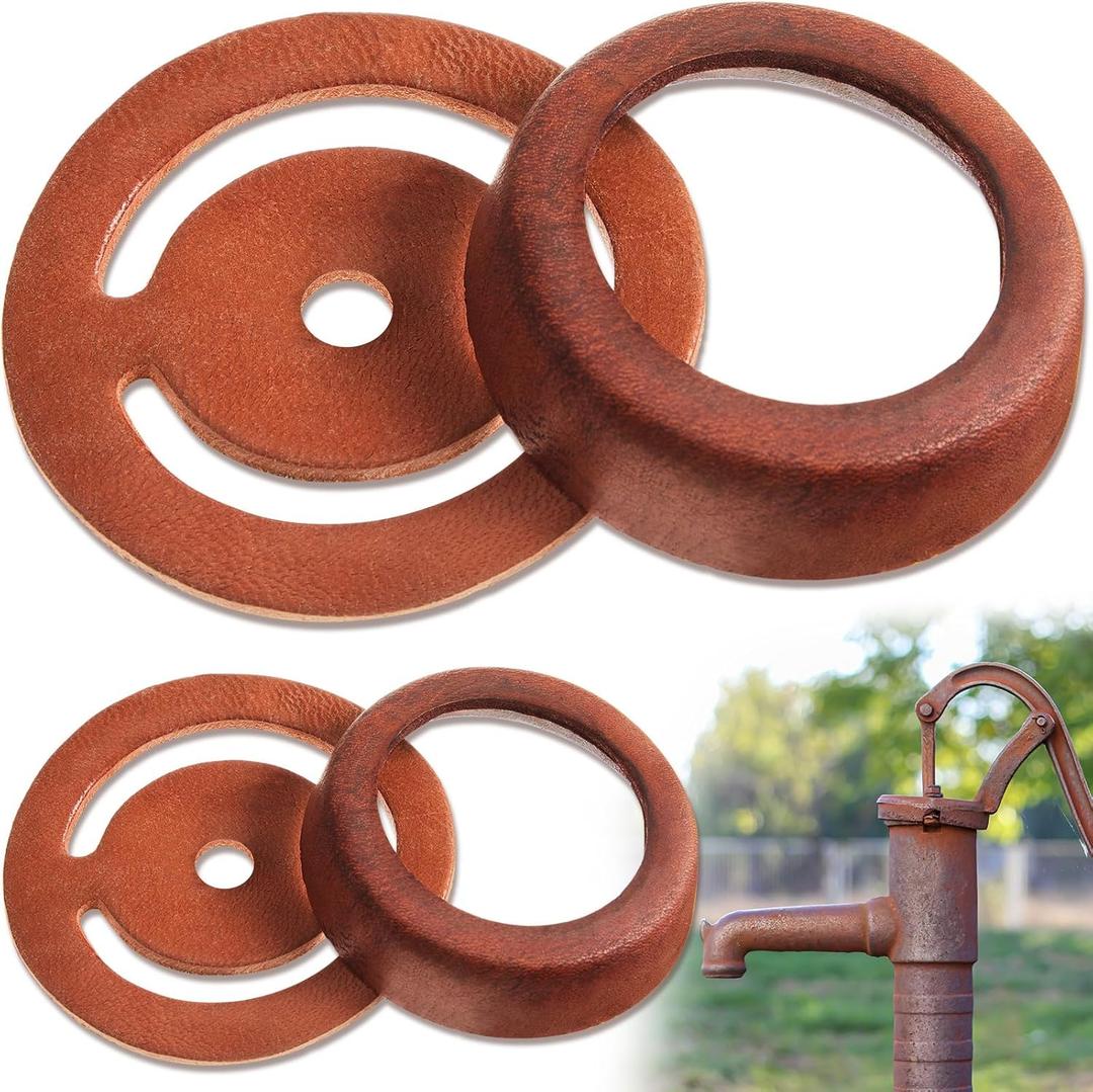 Pushglossy 2 Sets Leather Pitcher Pump Repair Kit Include 2 Pcs 3 1/2 Incehs Lower Valve Leather 2 Pcs 3'' x 2'' Leather Cup Leather Lower Valve Leather Cup Pitcher Pump Well Kit for Spout Hand Press