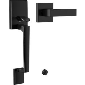 Black Front Door Handle No Lock, Exterior Entry Door Handle with Interior Passage Levers, Front Door Lock Set for Left Right Handle Doors, Deadbolt Set Not Included, Non-Locking