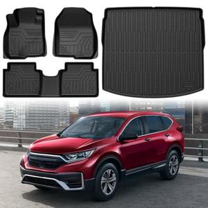 Mixsuper CRV Floor mats-Floor Mat & Cargo Liner for Honda CR-V CRV 2017-2022 (NOT for Hybrid), All Weather TPE Rubber Floor Liners Protection for CRV Accessories, Full Set Anti-Slip Car Mats, Black