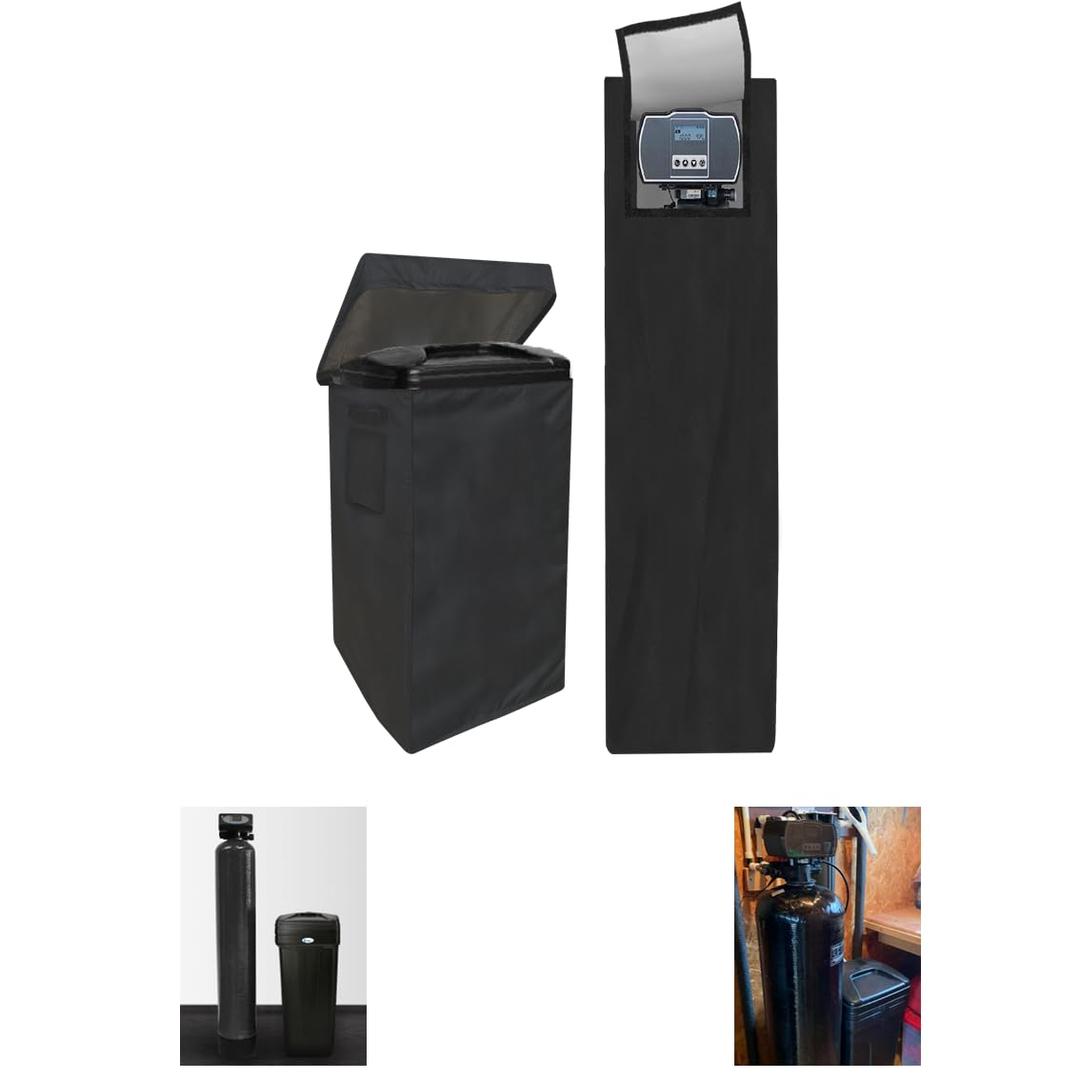 Water Softeners Cover for Outside Units,Filter Tank(14D64H)+Brine Tank(16''D44''H),Water Softener Cover Outdoor,All-Weather Protection,Black