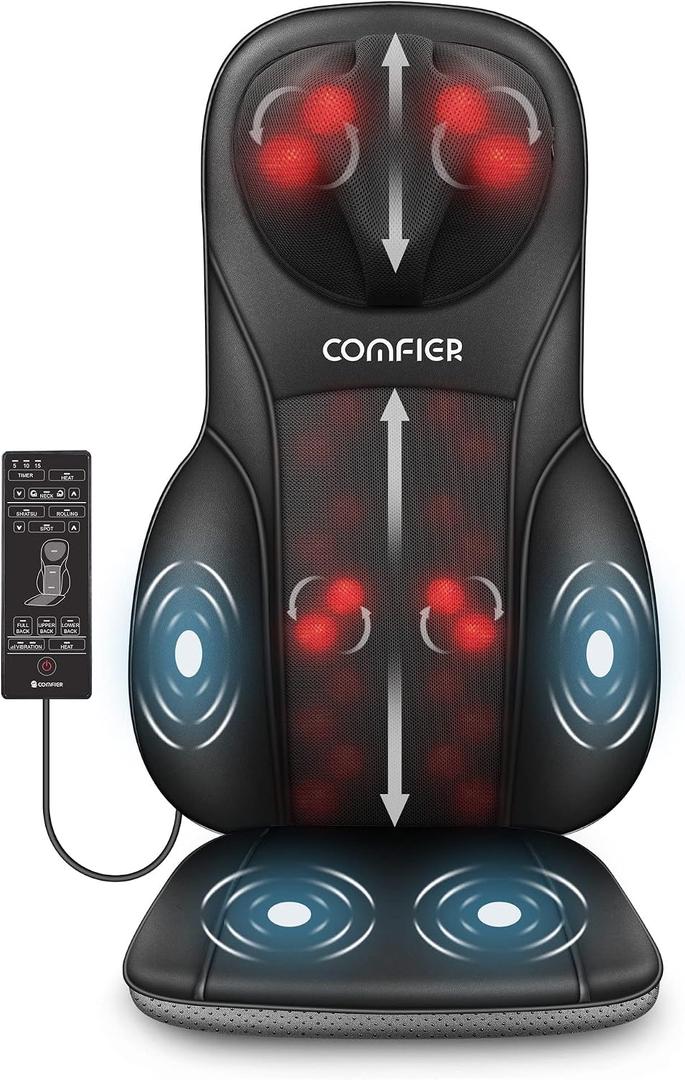 COMFIER Shiatsu Back Massager with Heat, Deep Kneading & Rolling Massage Chair Pad, Chair Massager for Office Home Use Mothers Day Gifts for Women