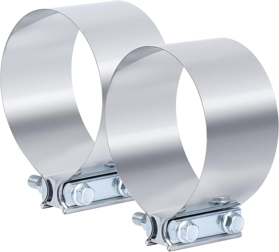 3.5 Inch Exhaust Clamp,3 1/2 In Butt Joint Exhaust Muffler Pipe Band Clamp Sleeve Coupler Stainless Steel(2PCS)