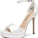DREAM PAIRS Women's Stiletto High Heels Platform Ankle Strap Square Open Toe Dress Sexy Sandals (8, White-satin)