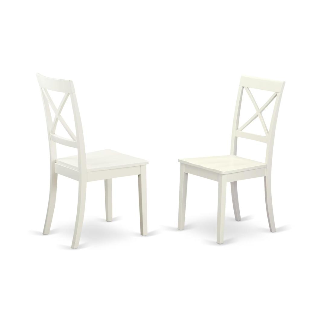 East West Furniture - 2 Solid Wood Seat Chairs, 36x36 Inch, Linen White