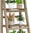 Ladder Shelves - Folding Wooden Ladder Bookshelf, 4-Tier Retro Plant Stand Storage Shelves for Home Living Room, Light Brown