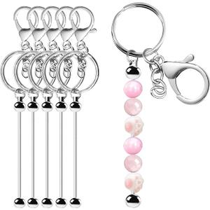 Blank Beaded Keychain Bars DIY Accessories Metal Beaded Keychain Detachable Key Chain for Pendant DIY Crafts Jewelry Making Gift  2Pcs