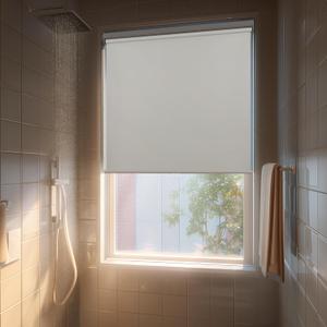 HESTIA No Drill Cordless Blackout Roller Shades Screwless Waterproof Shower Window Blinds, Auto-Retraction Easy Install Blind for Bathroom/Kitchen/Office/Exterior, White, 22" W x 36" H