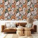 HAOKHOME Vintage Wallpaper Floral Peel and Stick Wall Paper Removable Large Peony Black/Orange/Pink Vinyl Self Adhesive for Bathroom 17.7in x 9.8ft