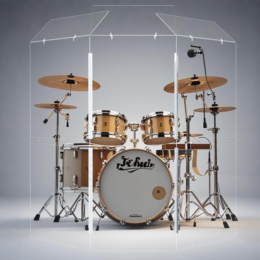 Portable Drum Shield | 3 Panels 2ft x 5ft w/Deflectors | Converts to 2ft x 6ft | Factory-Installed Full-Length Stainless Steel Hinges | Acrylic Drum Sound Barrier | Cage for Church (3 Panels w/Defl.)