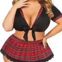 Avidlove Sexy Plus Size Lingerie Set for Women Sexy School Girl Halloween Costumes Cosplay Lingerie with Mini Skirt (XX-Large)
