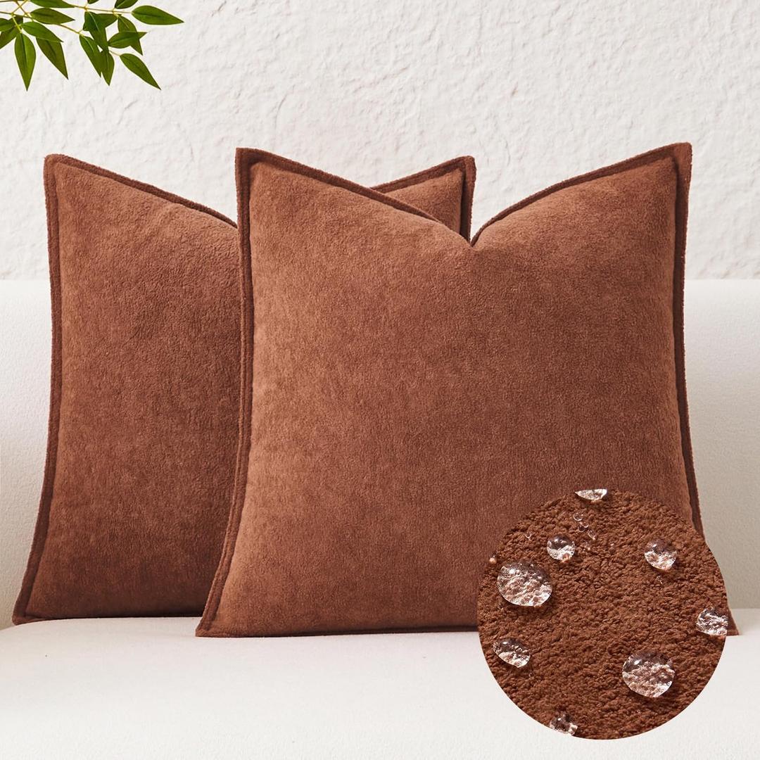 Kevin Textile Waterproof Decorative Pillow Covers Rust 26x26 Inch Pack of 2 Soft Boucle Textured Euro Pillowcases Elegant Accent Pillows for Couch Sofa Chair Bed Home Decor Indoor Outdoor