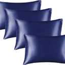 BEDELITE Satin Pillowcase for Hair and Skin, Super Soft Similar to Silk Pillow Cases 4 Pack with Envelope Closure, Cooling Pillowcases for Women Men (20"x26" Standard Size, Navy)