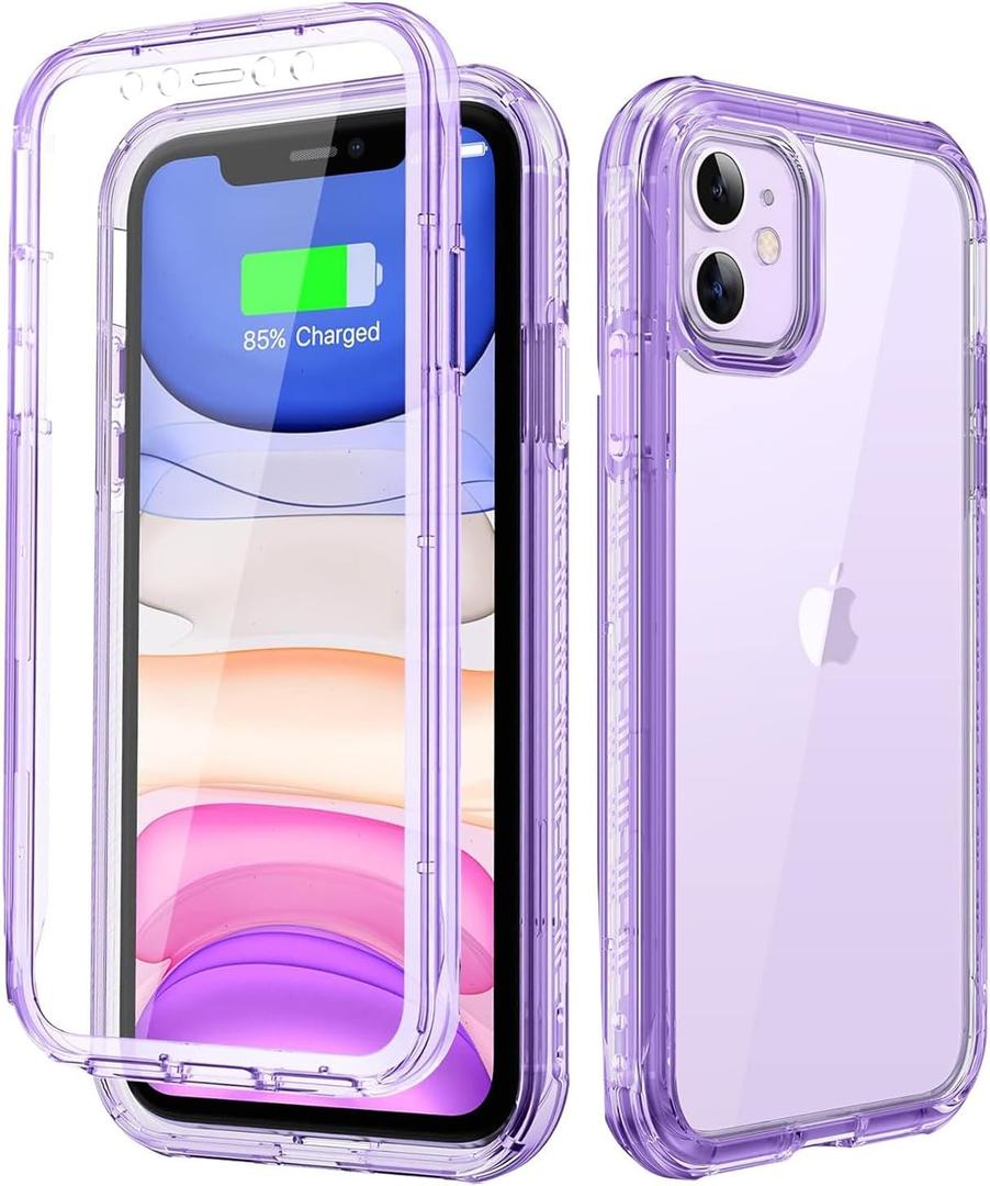 Lifedance for iPhone 11 Case, Full-Body Rugged Protective Case with Built-in Screen Protector, 10 FT Military Grade Drop Protection Heavy Duty Shockproof Phone Case for iPhone 11, Clear Purple