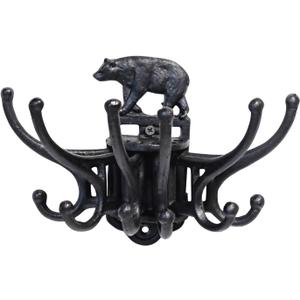 BestGiftEver Decorative Rustic Coat Hooks with Black Bear Accent - Free Spinning Movable Cast Iron Wall Hooks - Rustic Key Hook, Towel Holder, Bag and Coat Hanger for Wildlife and Woodland Theme