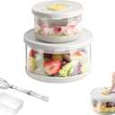 SAYAPE Glass Food Storage Containers with Airtight Lids, 33.8oz & 11.8oz High-Borosilicate Glass Meal Prep Containers with Spork, Bento Lunch Boxes for Salad, Ramen, Soup, Fruit - 2 Pack, White