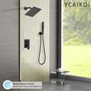 Matte Black Shower System, 8 Inch High Pressure Rain Shower with Handheld, Wall Mount Shower Faucet Set for Bathroom, Rough-in Valve Body and Trim Included