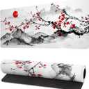 Japanese Cherry Blossom Gaming Mouse Pad 27.6x11.8 Inch Pink Full Desk Sakura Large Non-Slip Rubber Base Waterproof Big Keyboard Mat With Stitched Edges for Office