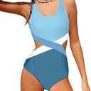 Girls Swimsuit One Piece Cutout Bathing Suit for Girls Cute Swimwear Color Block Beach Padded 13-14 y