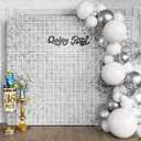 Qcity Matte White Sequin Wall Backdrop 36PCS, Black Back Not See-Through Design, Square Sequin Glitter Backdrop Panel, Perfect for Outdoor Events, Birthdays, Wedding and Party Decoration