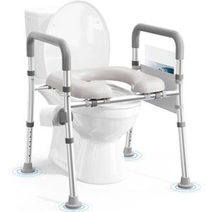 Soundfuse Toilet Seat Riser for Seniors, Raised Toilet Seat with Handles, Adjustable Height & Width, 400lb Handicap Elevated Toilet Seat, Fit Any Toilet
