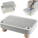 Litter Box Ramp, Cat Steps/Stair for Litter Box, Litter Catcher with Filter Function and Non-Slip Rubber Feet, Suitable for Small and Elderly Cats (Light Grey with Wooden Base)