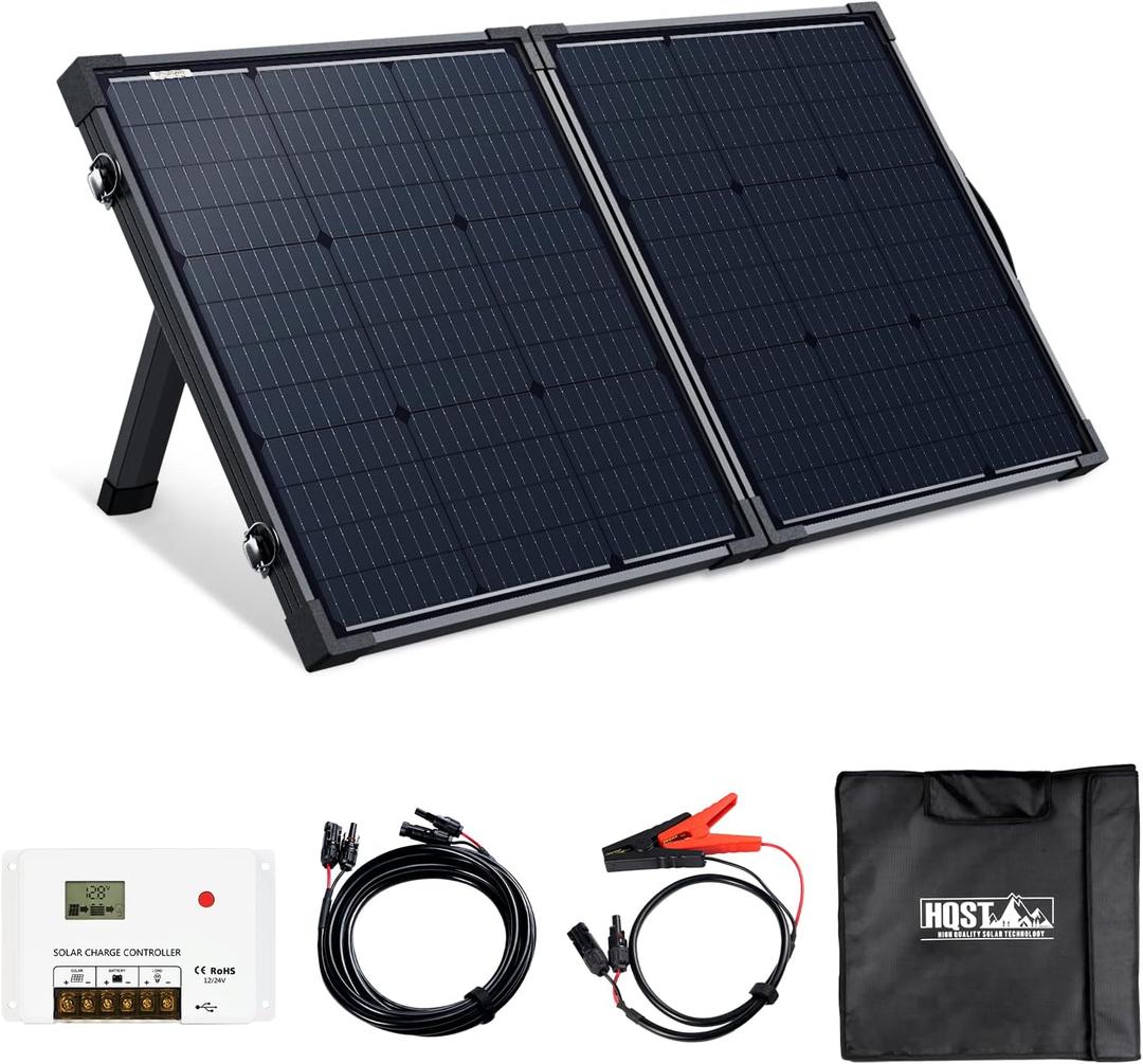 HQST 100 Watt 12 Volt 9BB Cell Portable Solar Panel Suitcase w/ 30 Amp PWM Charge Controller for Solar Generator, Power Station, Battery Charging, RV, Camping, Off-Grid