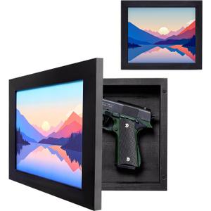 Hidden Gun Storage, Hidden Gun Safe for Pistols with Magnetic, Wooden Picture Frames for Handgun, Hidden Storage Gun Safe Home Furniture, Concealment Furniture Picture Frame Box, Black