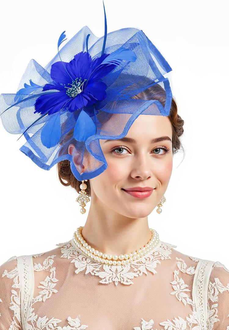 Zando 2026 Kentucky Feather Mesh Fascinators Derby Hats for Women Girls with Clip and Headband Tea Party Wedding Cocktail Hat