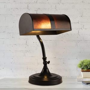 Banker's Lamp - Mission-Style LED Table or Desk Light with Amber Mica Shade and Bulb - Classic Vintage-Look Accent Decor by Lavish Home (Black)